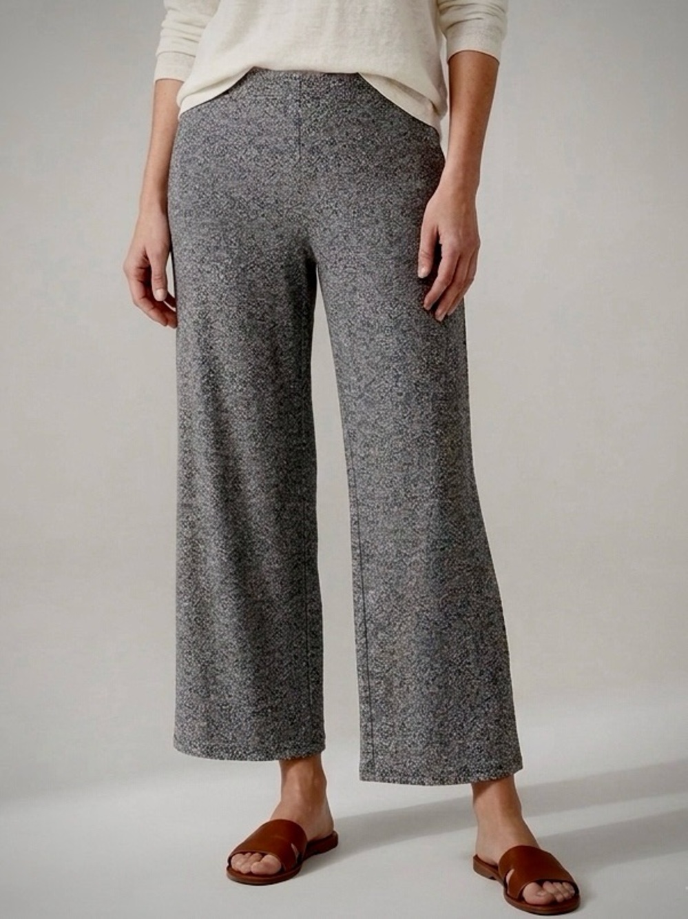 J. Jill Wearever Wide Leg Cropped Pull On Knit Pants Heather Gray Side Slit S
